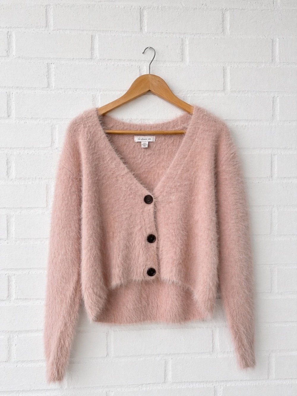 Medium Blush Pink Fuzzy Cropped Cardigan – Soft Knit Button Front | Coquette